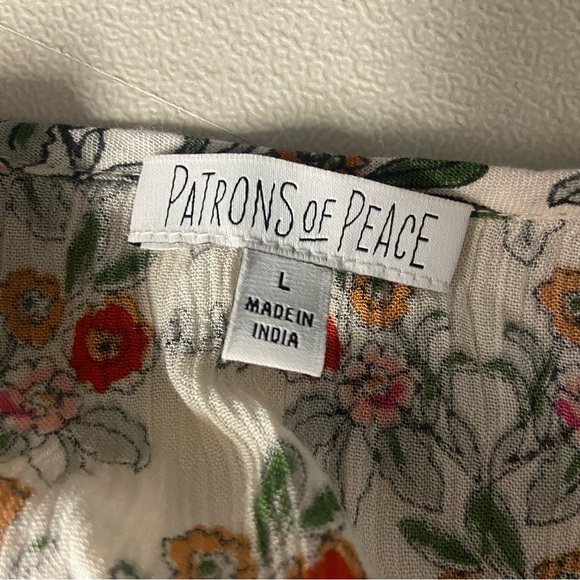 Anthropologie Patrons Of Peace Boho Floral Flowy Gauzy Top Size L Hippie Summer - Picture 6 of 10